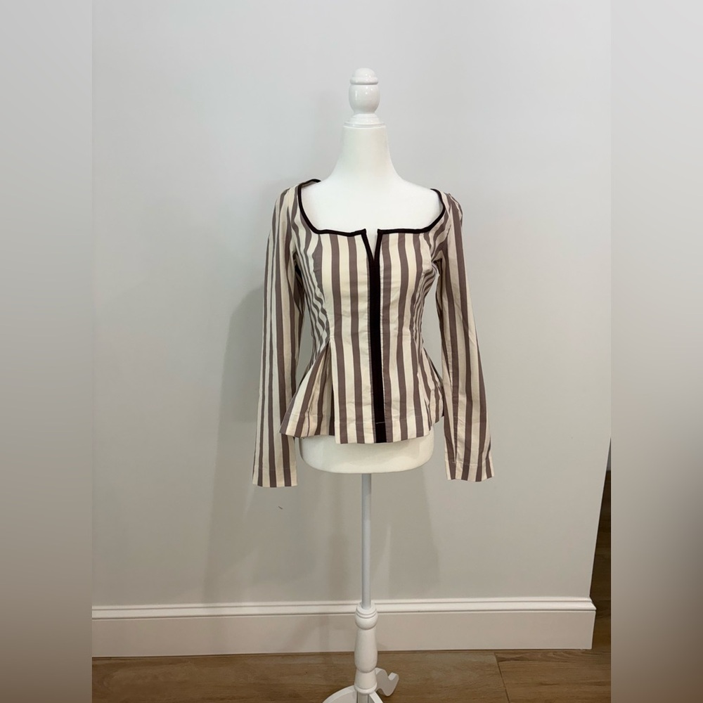 NWT Maeve by Anthropologie Brown and Cream Striped Square-Neck Blouse - Picture 3 of 4